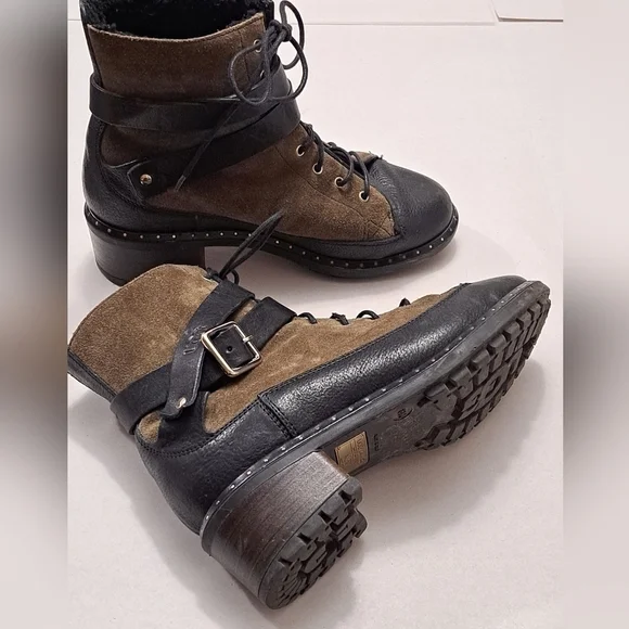 UGG Collection Sassari Suede/Leather Combat Boots/Booties Size 6M - Picture 1 of 10